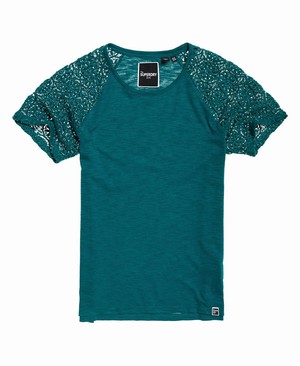 Superdry Elisa Lace Raglan Női Pólók Kék | VUXZE2601